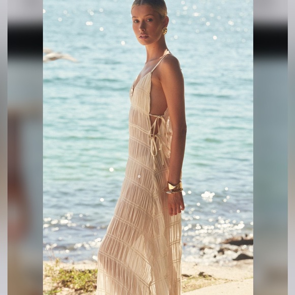 SNDYS La Louisiane Maxi Dress Size XS Cream Shell Swimwear Beach Vacation Chic - Picture 3 of 14